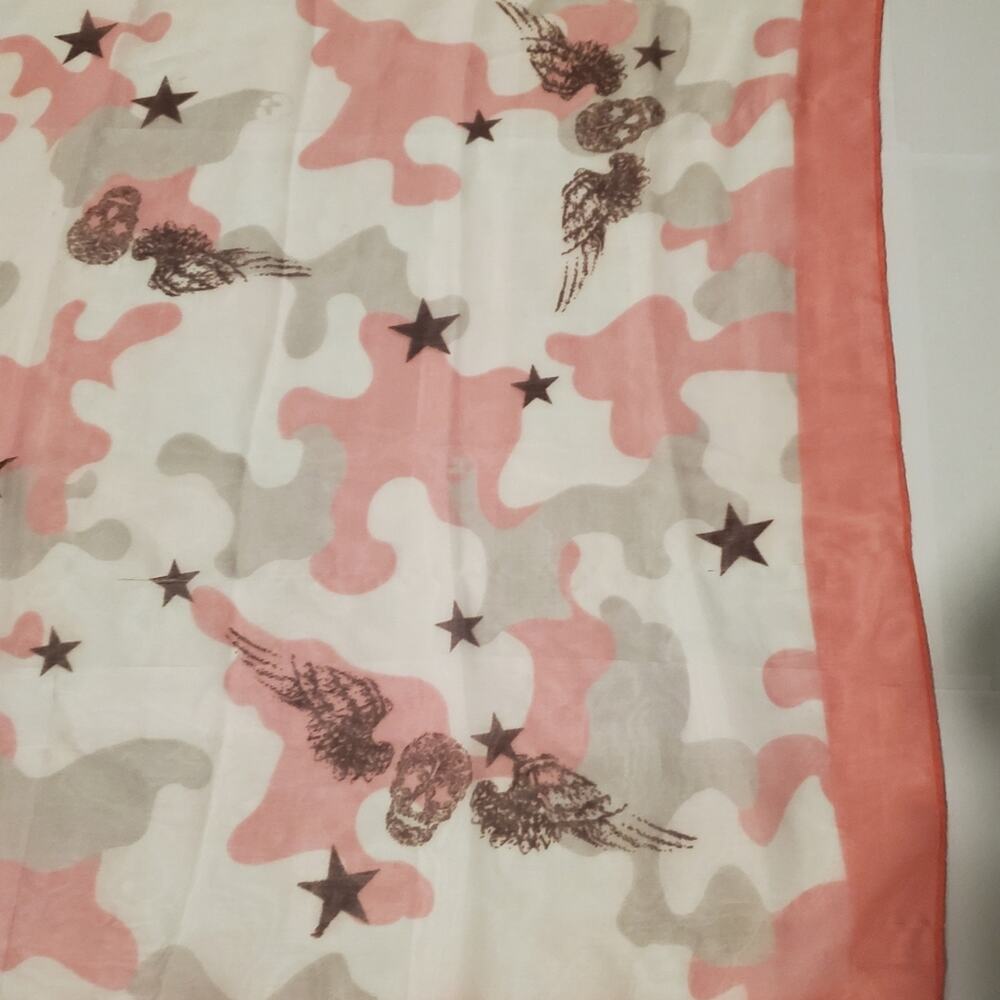 Mila Schon polyester scull white pink brownscarf 75x29 inches MINOR FLAWS